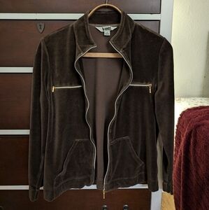 Brown velvet 00's zip up sweatshirt